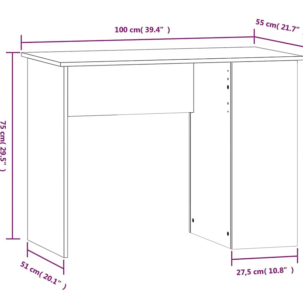 vidaXL Bureau Blanc brillant 100x55x75 cm Bois d'ingénierie 823026