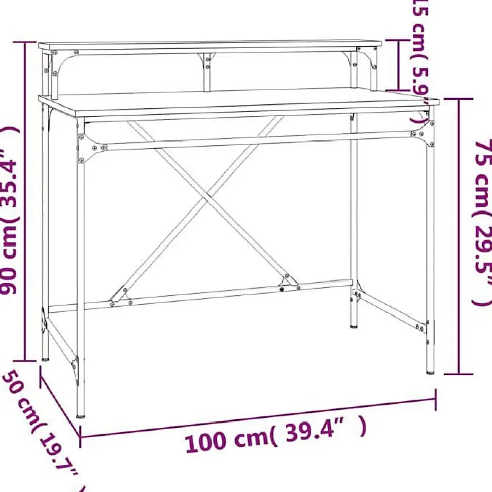 vidaXL Bureau chêne sonoma 100x50x90 cm bois d'ingénierie et fer 826700