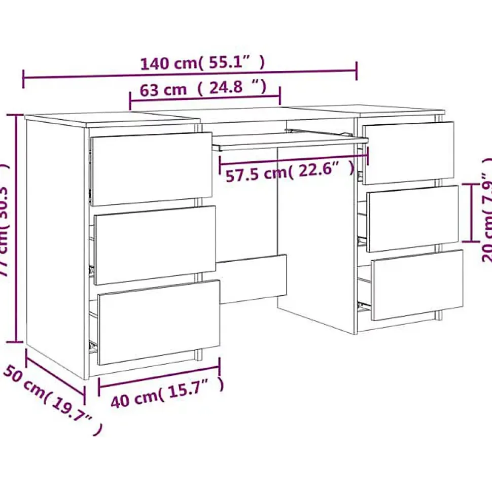 vidaXL Bureau Chêne sonoma 140x50x77 cm Aggloméré