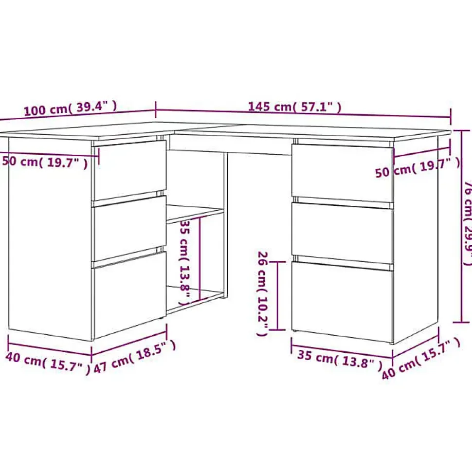 vidaXL Bureau d'angle Blanc 145x100x76 cm Aggloméré