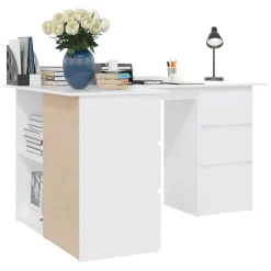 vidaXL Bureau d'angle Blanc 145x100x76 cm Aggloméré