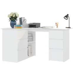 vidaXL Bureau d'angle Blanc 145x100x76 cm Aggloméré