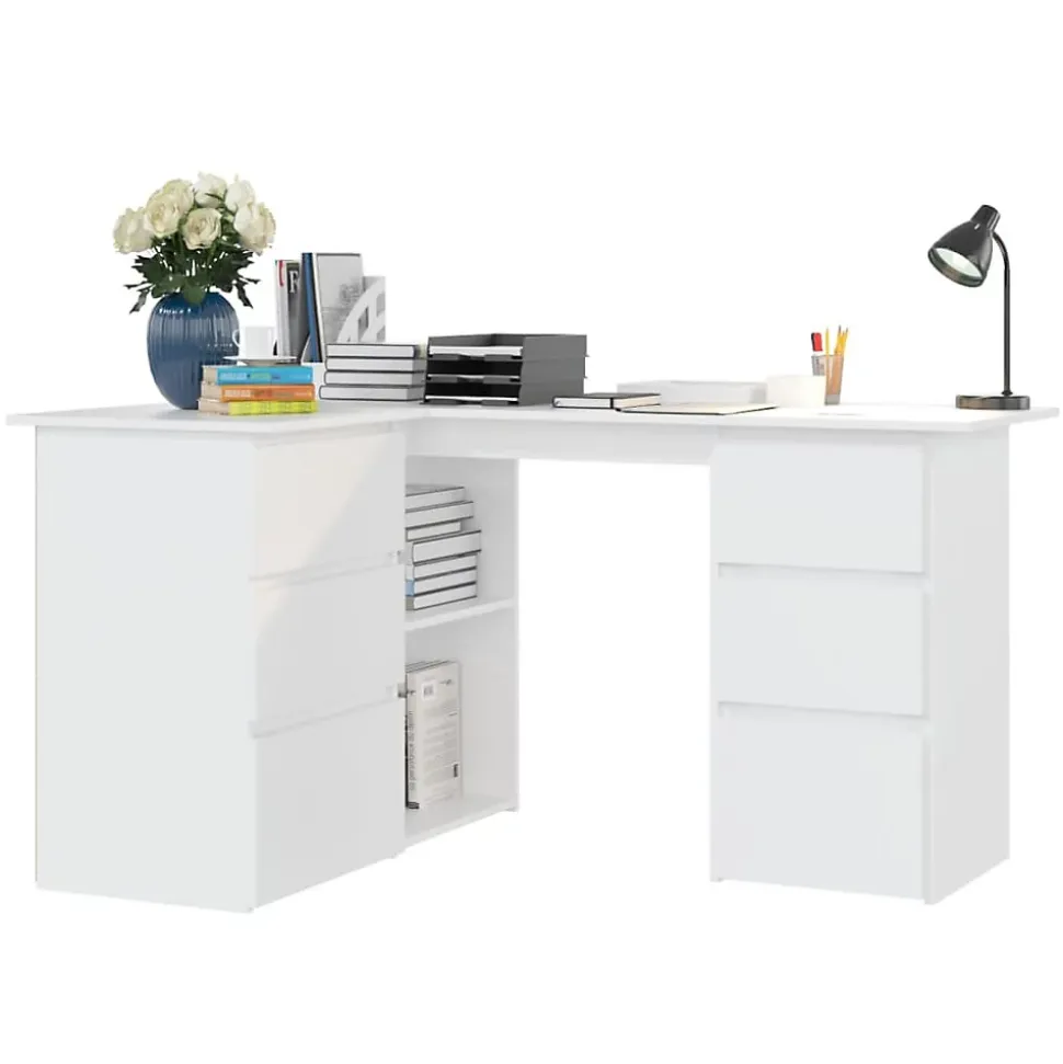 vidaXL Bureau d'angle Blanc 145x100x76 cm Aggloméré