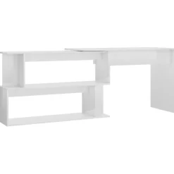 vidaXL Bureau d'angle Blanc brillant 200x50x76 cm Aggloméré