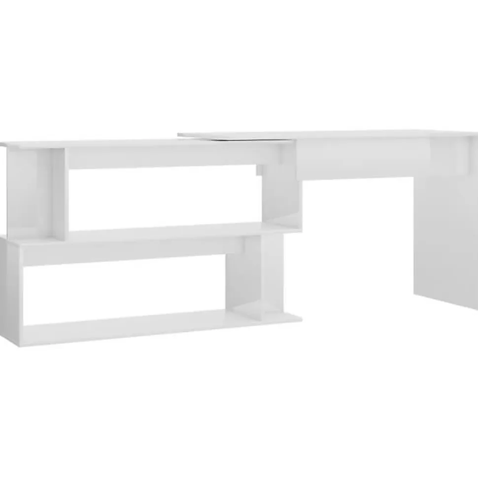 vidaXL Bureau d'angle Blanc brillant 200x50x76 cm Aggloméré