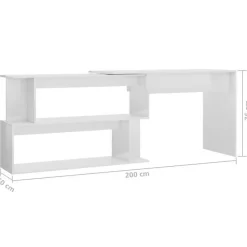 vidaXL Bureau d'angle Blanc brillant 200x50x76 cm Aggloméré