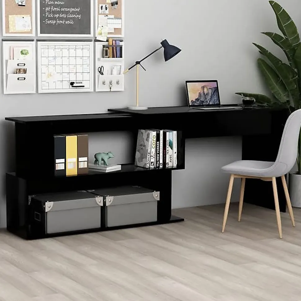 vidaXL Bureau d'angle Noir 200x50x76 cm Aggloméré