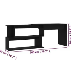 vidaXL Bureau d'angle Noir 200x50x76 cm Aggloméré