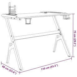 vidaXL Bureau de Jeu à LED en Forme de Y, Table d'Ordinateur avec Support pour écouteurs, Meuble de Salon Salle de Séjour 325424