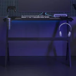 vidaXL Bureau de Jeu à LED en Forme de Y, Table d'Ordinateur avec Support pour écouteurs, Meuble de Salon Salle de Séjour 325424