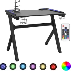 vidaXL Bureau de Jeu à LED en Forme de Y, Table d'Ordinateur avec Support pour écouteurs, Meuble de Salon Salle de Séjour 325424