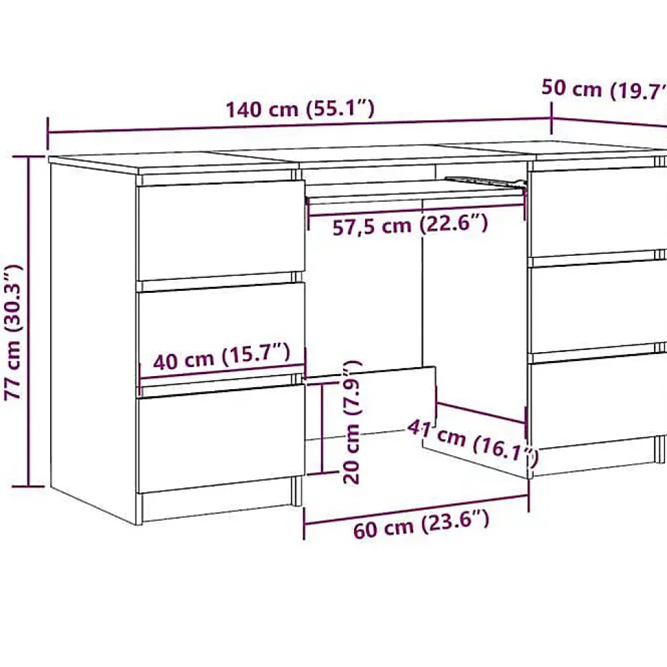 vidaXL Bureau Gris béton 140x50x77 cm Aggloméré