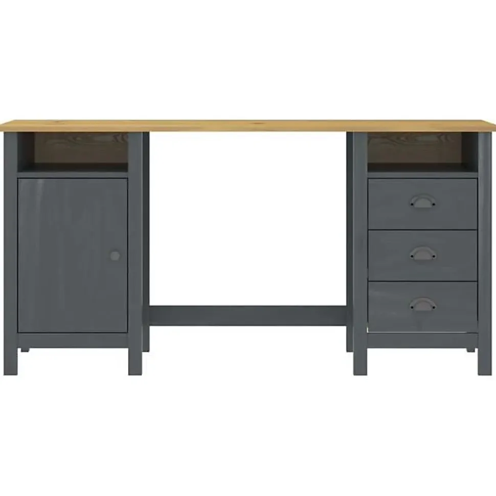 vidaXL Bureau Hill Range Gris 150x50x74 cm Bois de pin solide