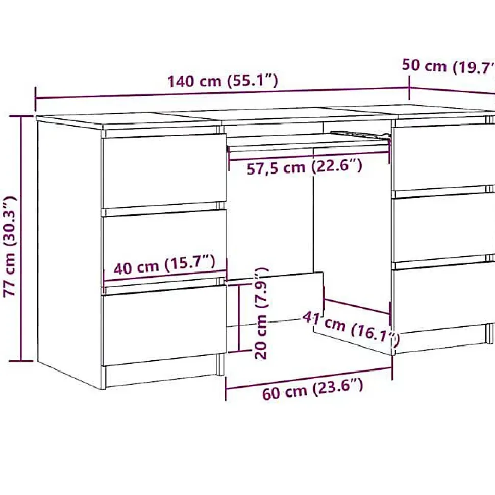 vidaXL Bureau Noir 140x50x77 cm Aggloméré