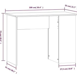 vidaXL Bureau Noir 100x55x75 cm Bois d'ingénierie 823025