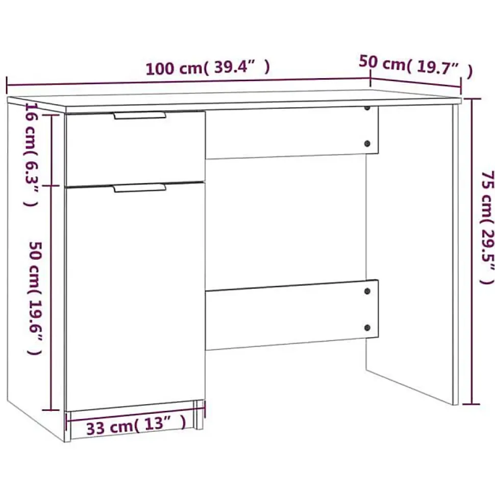 vidaXL Bureau Sonoma gris 100x50x75 cm Bois d'ingénierie 817127