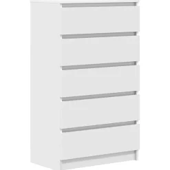 vidaXL Commode, Buffet avec 5 Tiroirs, Armoire de Rangement, Meuble de Salle de Séjour Chambre à Coucher, Moderne, Blanc 823016