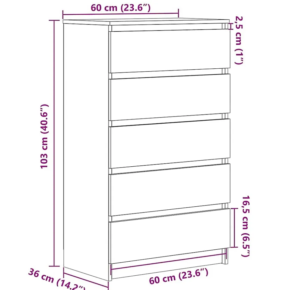vidaXL Commode, Buffet avec 5 Tiroirs, Armoire de Rangement, Meuble de Salle de Séjour Chambre à Coucher, Moderne, Blanc 823016