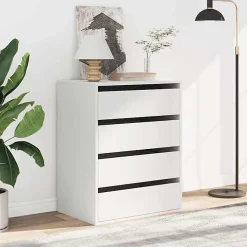 vidaXL Commode d'angle blanc 60x41x76 cm bois d'ingénierie, commode à tiroirs, classeur, armoire à tiroirs, armoire de 852870