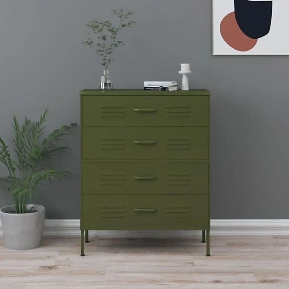 vidaXL Commode Vert olive 80x35x101,5 cm Acier