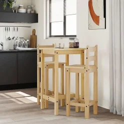vidaXL Ensemble de bar 3 pcs Bois de pin massif, ensemble de pub, ensemble de meubles, tabouret de bar en bois, ensemble de 400568