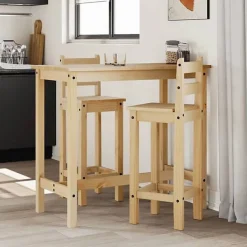 vidaXL Ensemble de bar 3 pcs Bois de pin massif, ensemble de pub, ensemble de meubles, tabouret de bar en bois, ensemble de 400569
