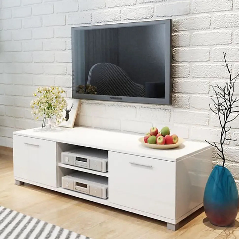 vidaXL Meuble TV à haute brillance blanc 120 x 40,3 x 34,7 cm