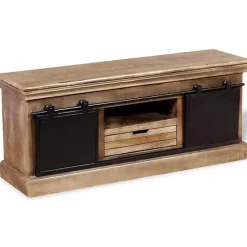 vidaXL Meuble TV avec 2 portes coulissantes Bois de manguier massif