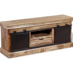 vidaXL Meuble TV avec 2 portes coulissantes Bois de manguier massif