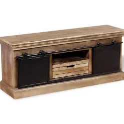vidaXL Meuble TV avec 2 portes coulissantes Bois de manguier massif