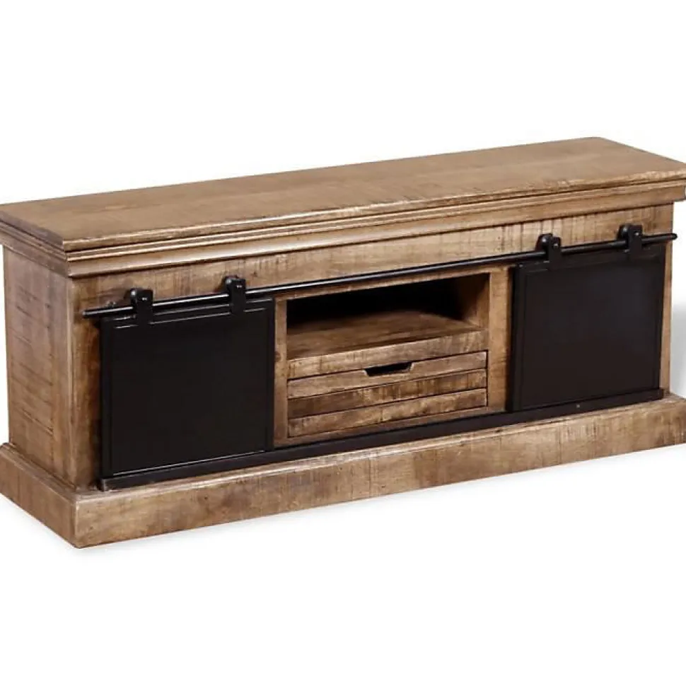 vidaXL Meuble TV avec 2 portes coulissantes Bois de manguier massif