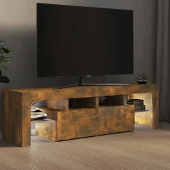 vidaXL Meuble TV avec lumières LED Chêne fumé 140x36,5x40 cm, support tv, armoire média, armoire hifi, unité tv, unité 822641