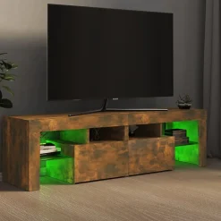 vidaXL Meuble TV avec lumières LED Chêne fumé 140x36,5x40 cm, support tv, armoire média, armoire hifi, unité tv, unité 822641