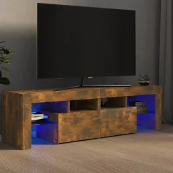 vidaXL Meuble TV avec lumières LED Chêne fumé 140x36,5x40 cm, support tv, armoire média, armoire hifi, unité tv, unité 822641