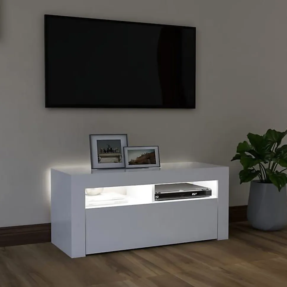vidaXL Meuble TV avec Lumières LED, Armoire de Télévision, Meuble Télé de Salon, Armoire Basse Salle de Séjour Intérieur, 804319
