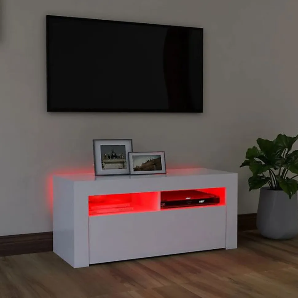 vidaXL Meuble TV avec Lumières LED, Armoire de Télévision, Meuble Télé de Salon, Armoire Basse Salle de Séjour Intérieur, 804319