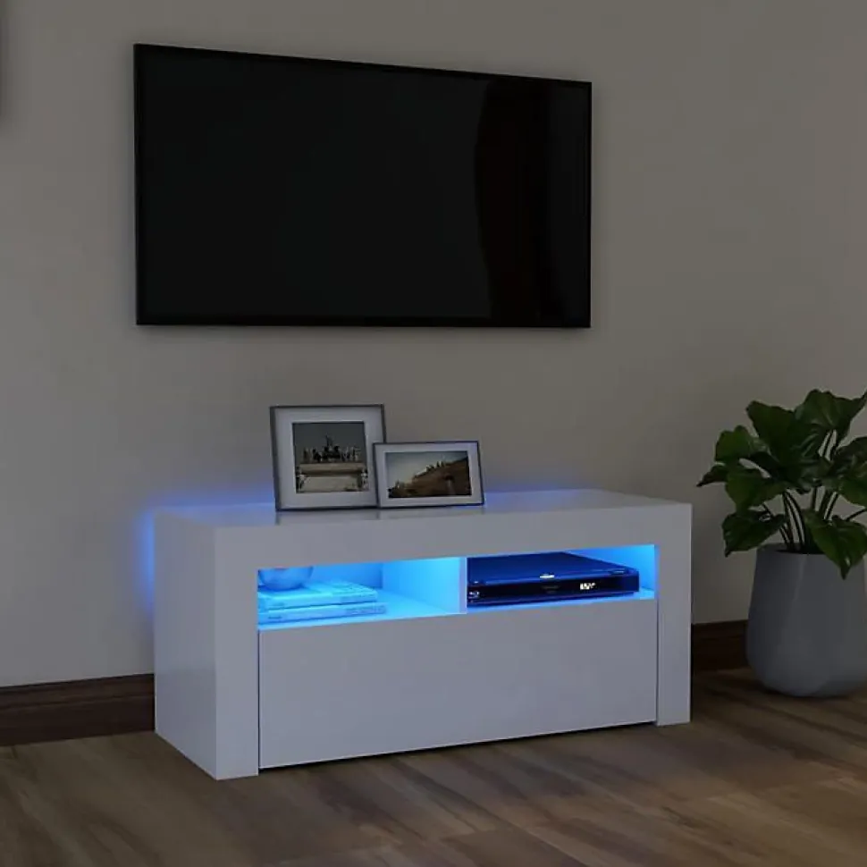 vidaXL Meuble TV avec Lumières LED, Armoire de Télévision, Meuble Télé de Salon, Armoire Basse Salle de Séjour Intérieur, 804319