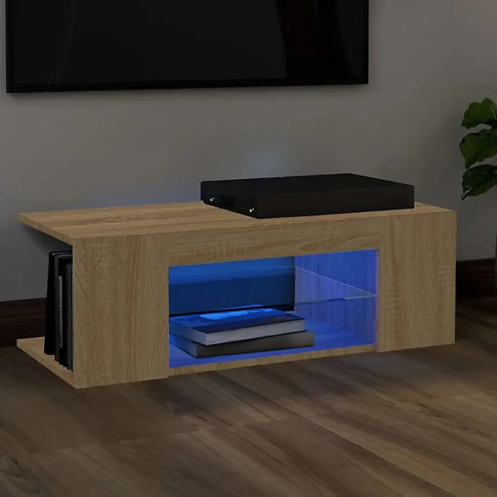vidaXL Meuble TV avec Lumières LED, Armoire de Télévision, Meuble Télé de Salon, Armoire Basse Salle de Séjour Intérieur, 804241