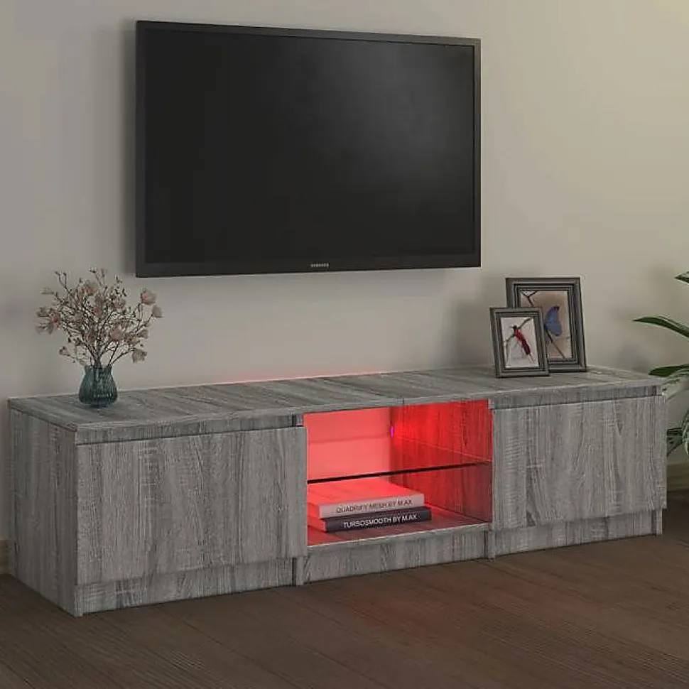 vidaXL Meuble TV avec lumières LED Sonoma gris 140x40x35,5 cm, support TV, armoire média, armoire hifi, unité TV, unité 822682