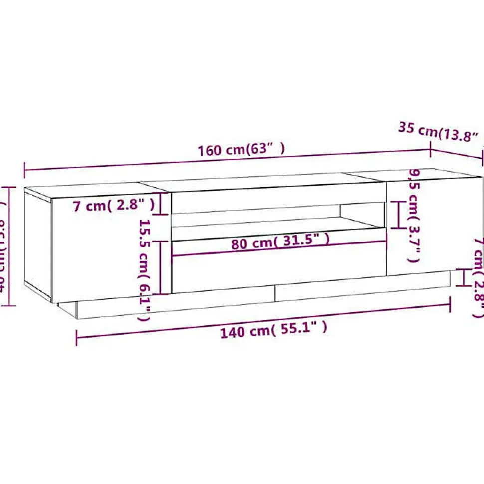 vidaXL Meuble TV avec Lumières LED, Armoire de Télévision, Meuble Télé de Salon, Armoire Basse Salle de Séjour Intérieur, 804428