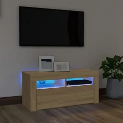 vidaXL Meuble TV avec Lumières LED, Armoire de Télévision, Meuble Télé de Salon, Armoire Basse Salle de Séjour Intérieur, 804322