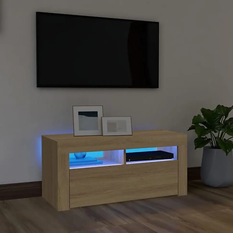 vidaXL Meuble TV avec Lumières LED, Armoire de Télévision, Meuble Télé de Salon, Armoire Basse Salle de Séjour Intérieur, 804322