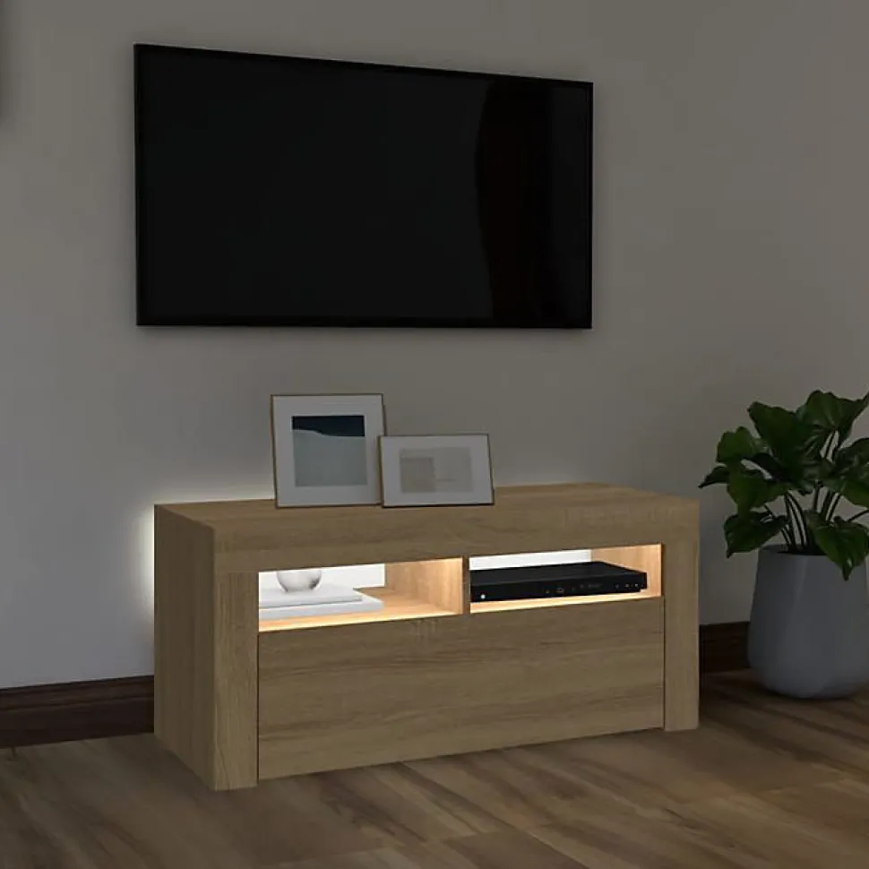 vidaXL Meuble TV avec Lumières LED, Armoire de Télévision, Meuble Télé de Salon, Armoire Basse Salle de Séjour Intérieur, 804322