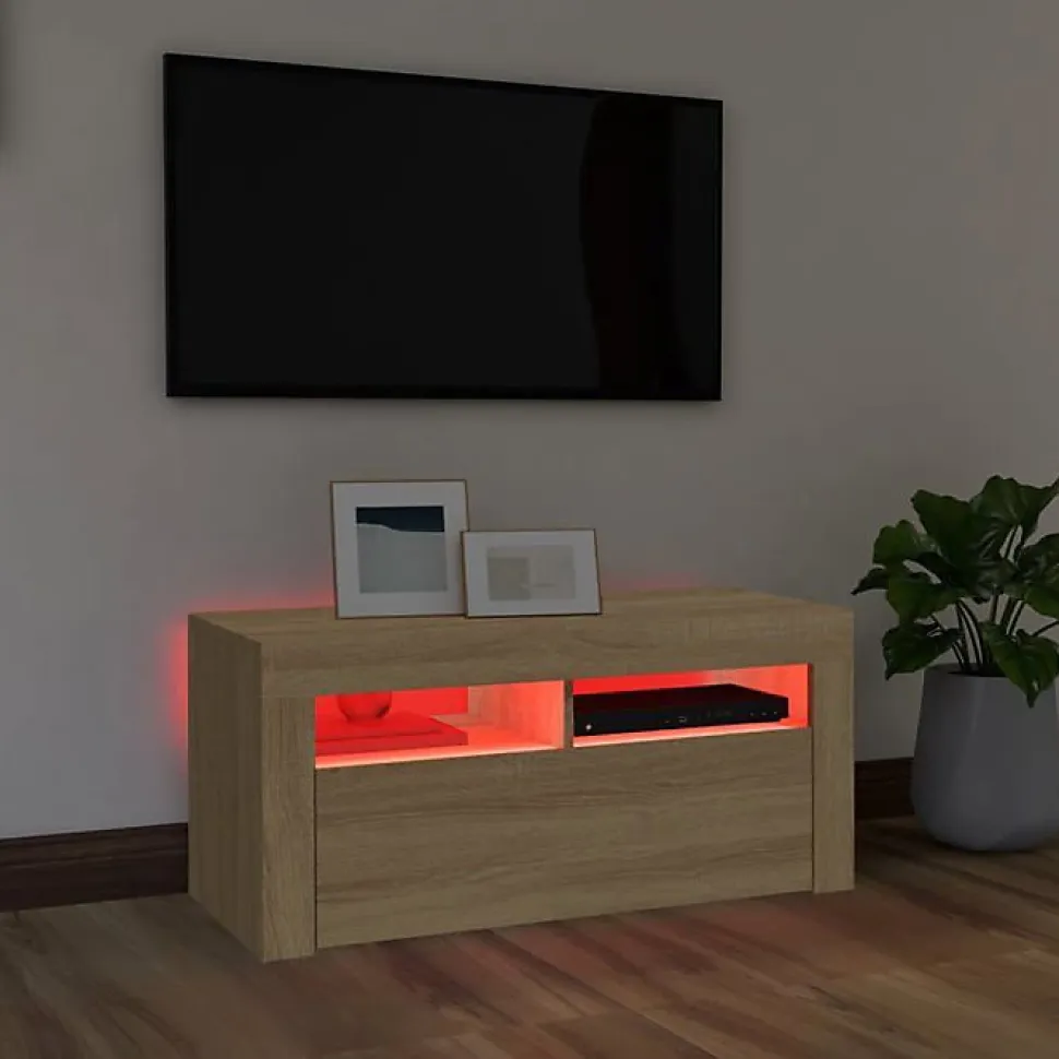 vidaXL Meuble TV avec Lumières LED, Armoire de Télévision, Meuble Télé de Salon, Armoire Basse Salle de Séjour Intérieur, 804322