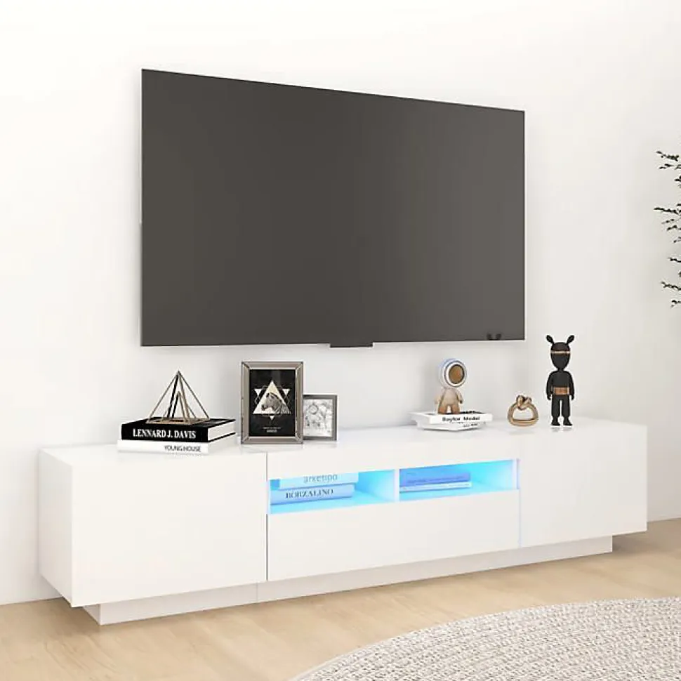 vidaXL Meuble TV avec Lumières LED, Armoire de Télévision avec Rangement, Meuble Télé de Salon Salle de Séjour Intérieur, 3081897