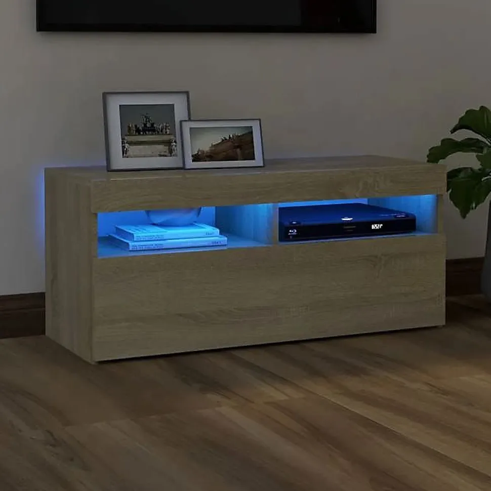 vidaXL Meuble TV avec Lumières LED, Armoire de Télévision, Meuble Télé de Salon, Armoire Basse Salle de Séjour Intérieur, 804385