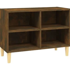 vidaXL Meuble TV avec pieds en bois massif Chêne fumé 69,5x30x50 cm