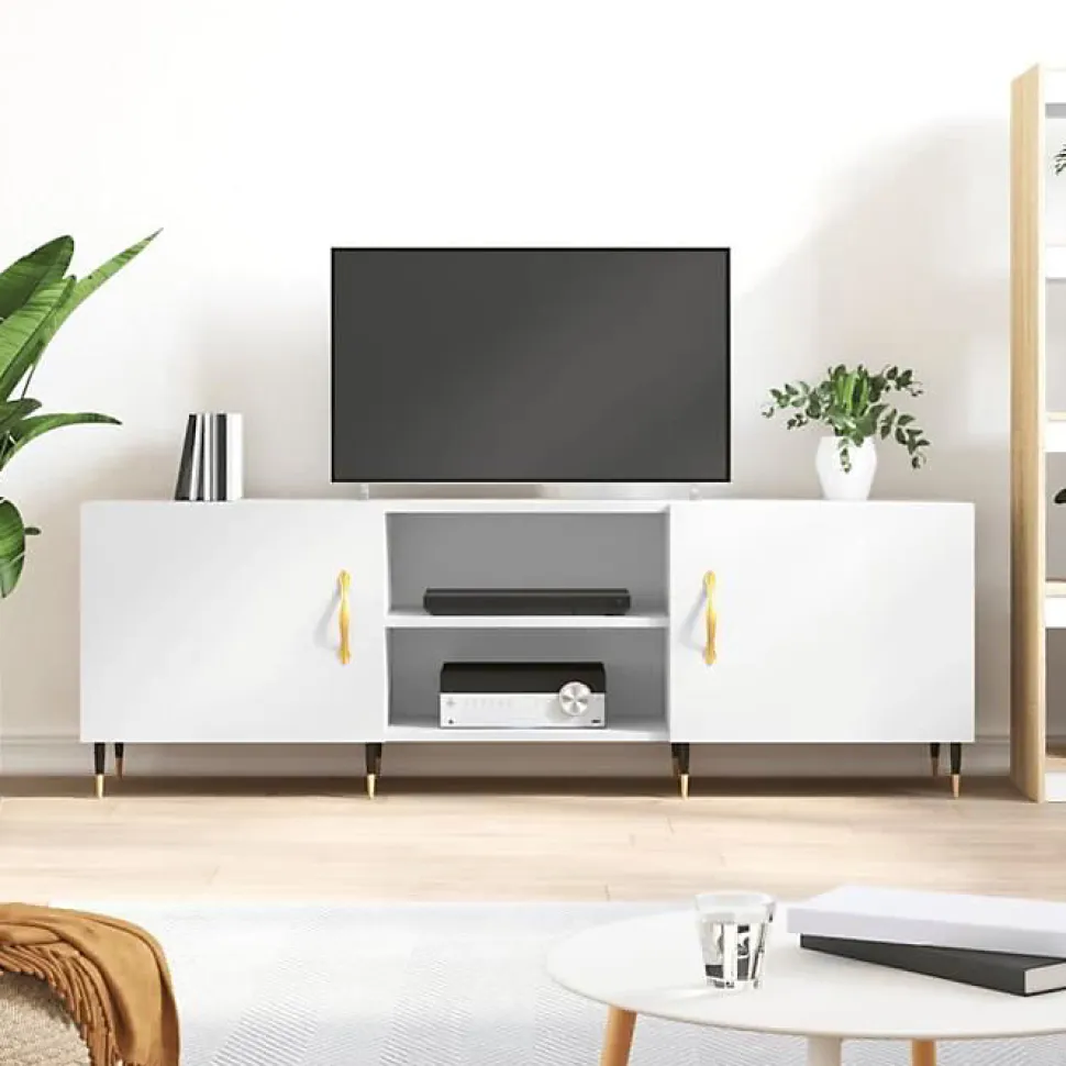 vidaXL Meuble TV blanc 150x30x50 cm bois d'ingénierie 829076