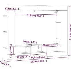vidaXL Meuble TV chêne sonoma 152x22x113 cm bois d'ingénierie 833724