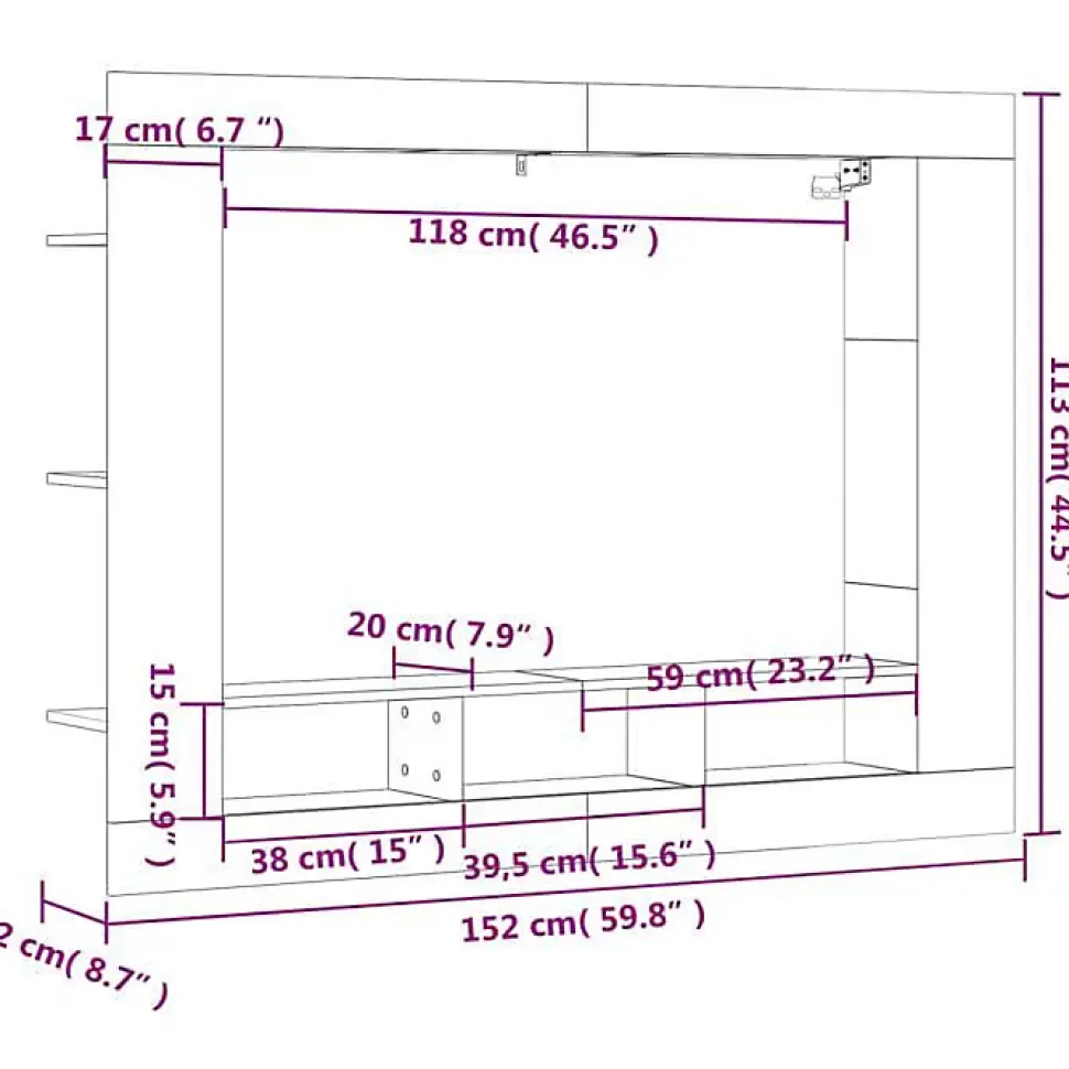 vidaXL Meuble TV chêne sonoma 152x22x113 cm bois d'ingénierie 833724